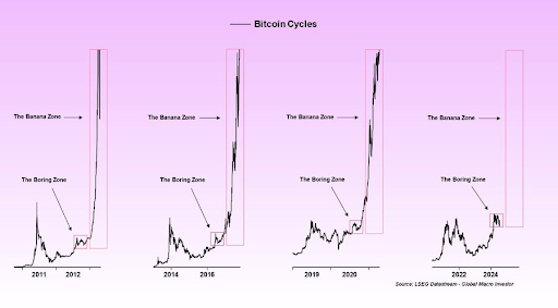 Gráfico del ciclo de Bitcoin de 2011 a 2024
